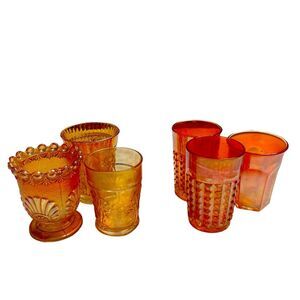 6 pieces of vintage carnival amber glasses cups